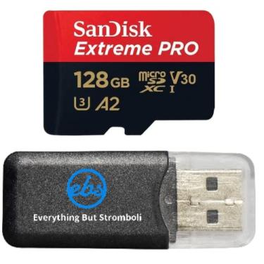 Imagem de Cartão de memória SanDisk Extreme Pro MicroSDXC de 128 GB, compatível com GoPro Max 2, Lit Hero, HERO13 Black, Ultra Wide (SDSQXCD-128G-GN6MA) V30 A2 com 1 leitor Everything But Stromboli MicroSD e SD