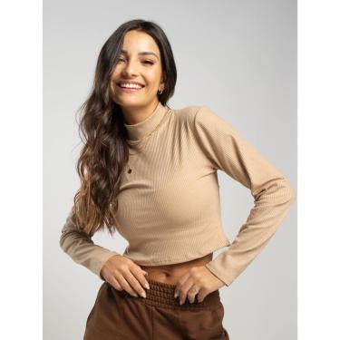 Imagem de Cropped Canelado Manga Longa Gola Alta Blusa Feminina-Feminino