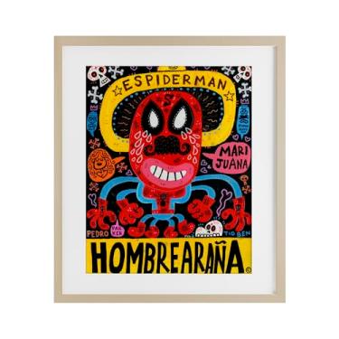 Imagem de Stupell Industries Impressão emoldurada cinza icônica de personagem de super-herói sob vidro, design de Jorge R. Gutierrez, 21 x 17