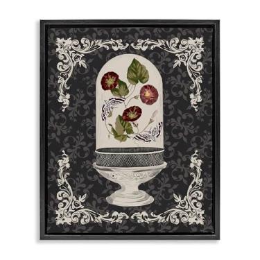 Imagem de Stupell Industries Arte de parede em tela flutuante emoldurada cinza mariposas e papoulas em cúpula de vidro, design por Radhika Modi, 21 x 17