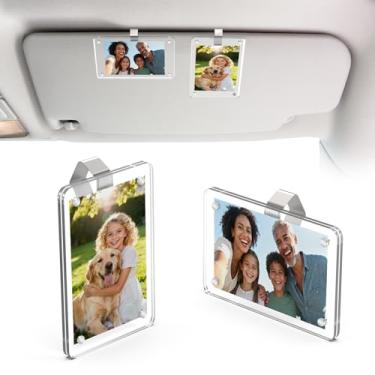 Imagem de DEPOTA 2 peças de porta-retratos de acrílico para foto de carro, clipe magnético para viseira de carro, acessórios de decoração de interiores de carro para fotos de família ou pessoais