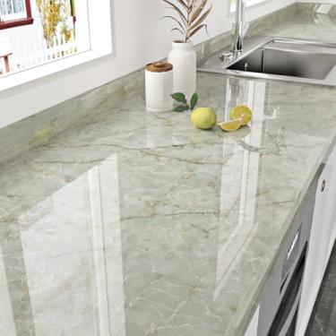 Imagem de STICKEEP Papel de parede de mármore verde granito impermeável papel de parede de mármore 61 cm x 1,000 cm