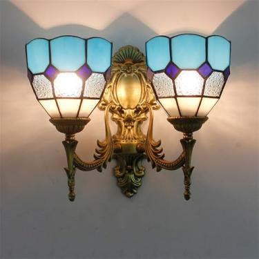 Imagem de Luminária de parede retrô americana em vidro colorido com LED, estilo europeu, luxuosa, para sala de estar, restaurante, quarto, escritório, casa de campo, hotel, café, bar, corredor (2 lâmp