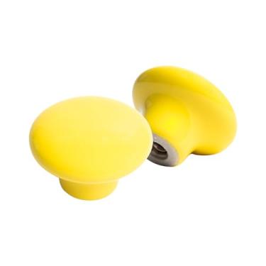 Imagem de Kit 2 Puxadores Cerâmica Porcelana 38mm Para Móveis Armário (Amarelo Claro - MPPON109)