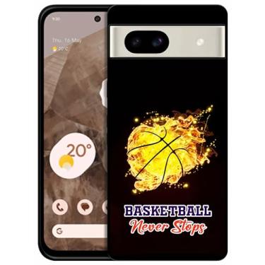 Imagem de SM CASES Capa para Pixel 8a - Capa protetora à prova de choque de borracha TPU com design impresso 2D Basketball Fireball para Pixel 8a