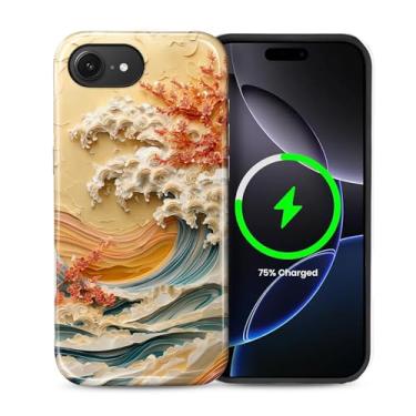 Imagem de casesok Capa para iPhone 16e, compatível com MagSafe, capa rígida de camada dupla + capa de silicone, proteção total à prova de choque, capa para iPhone 16e-outono flor onda outono floral