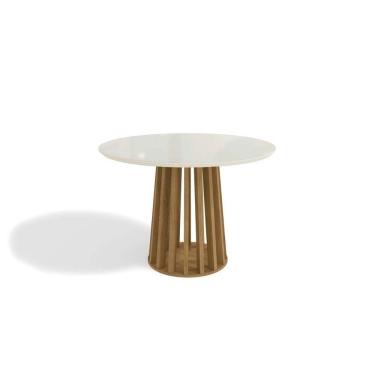 Imagem de Mesa de Sala Jantar Lavanda c/Tampo Madeirado c/ Vidro 105x105cm Nogueira/Off White/Vidro Off White - Kappesberg