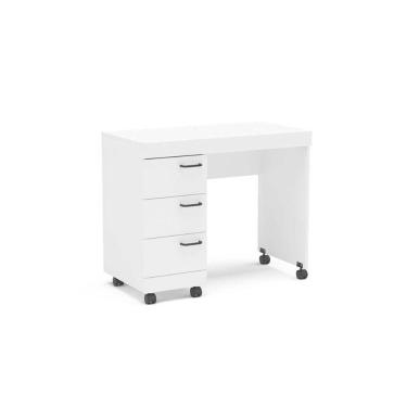 Imagem de Mesa Escrivaninha Casal Osaka c/ 3 Gavetas e Rodízios Branco - Politorno