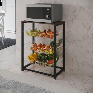 Imagem de Fruteira Com Suporte Para Micro-Ondas Barcelona Aço Preto Cesto Branco Tampo Amêndoa Cor: Branco