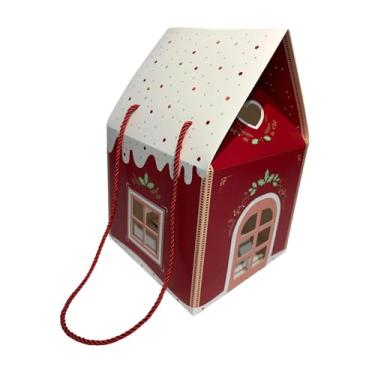 Imagem de oshhni Caixa de presente em formato de casinha de Natal, ideal para lanches, decoração natalina, caixa de papel para biscoitos e lembrancinha para festas de, Vermelho