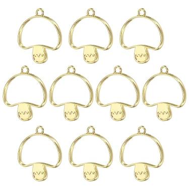 Imagem de Pingentes de liga aberta nas costas, moldura de pingente de resina oca em forma de cogumelo para artesanato faça você mesmo, brincos, colar, pulseira, One Size, Metal, Sem Pedra Preciosa