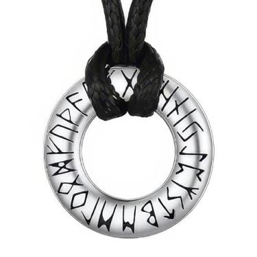 Imagem de Chiorgone Colar de runa viking para homens, pingente de anel de aço inoxidável em um cordão ajustável, amuleto nórdico para proteção (prata)
