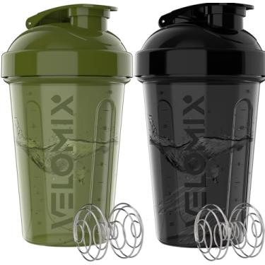 Imagem de VELOMIX Pacote com 2 frascos de proteína de 590 ml para misturas de proteínas - 2 batedeiras de arame | Coqueteleiras à prova de vazamento para shakes de proteína e pré-treino | Pacote de garrafa