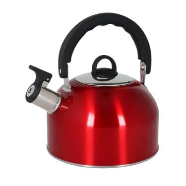 Imagem de Chaleira Inox 2.5 Litros em Aço Inox e Nylon com Apito, Cabo Ergonômico e Design Moderno Ideal para Chá e Café - Resistência e Estilo na Cozinha (Vermelho)