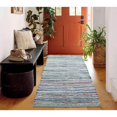 Imagem de COTTON CRAFT Tapete de pano de algodão Chindi - 61 x 243 cm reversível feito à mão corredor corredor - Boho Farmhouse rústico pesado 3,3 kg tapete para cozinha, entrada, espaços longos e estreitos
