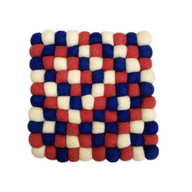 Imagem de Bolas de feltro redondas de lã feita à mão com tema patriótico vermelho branco e azul, suporte decorativo para placa quente, tripé para mesa, Multicor, Square, 1