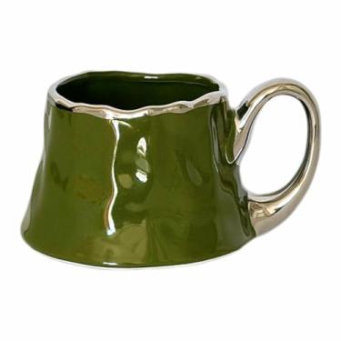 Imagem de mingpei Xícara de chá de café com brilho metálico, 290 ml, canecas de café para latte, cappuccino, americano, verde escuro