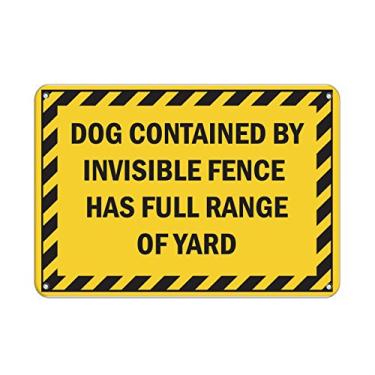 Imagem de Placa de metal horizontal de alumínio, vários tamanhos, cerca, invisível contida para cães, tem uma gama completa de jarda, amarelo, cuidado com borda à prova de intempéries, sinalização de rua 25 x