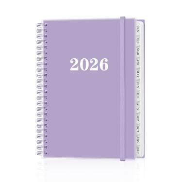 Imagem de Agenda 2026 - Planejador de ano acadêmico de janeiro de 2026 a dezembro de 2026, agendas semanais e mensais encadernadas em espiral com abas de 12 meses, bolso interno, 16 cm x 21,6 cm, roxo