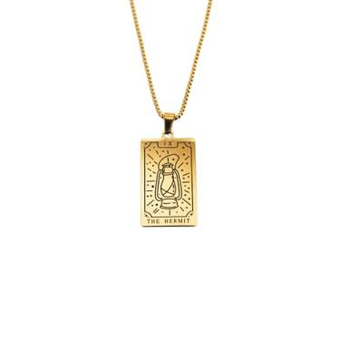 Imagem de Luva Jewelry Colar feminino com cartão de tarô - pingente espiritual banhado a ouro 18K - impermeável antimanchas - colar de astrologia - presente místico de Natal, Small, Aço inoxidável, Sem Pedra