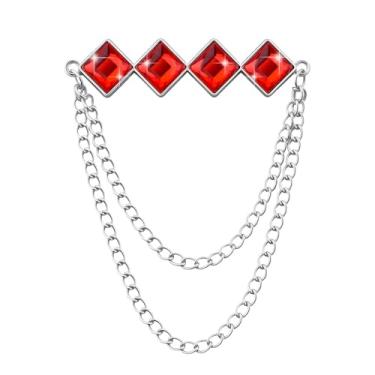 Imagem de Broche de pedra preciosa corrente pendurada broche de lapela para homens ternos de metal borla corrente colarinho alfinetes terno broche vintage cristal strass broches para homens casamento negócios