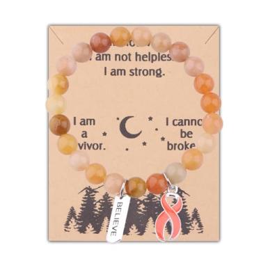 Imagem de WSNANG Presente de conscientização sobre leucemia fita laranja pulseira de conscientização leucemia guerreiro joias presentes de apoio ao câncer linfoma, Standard, Contas de pedra natural, Sem Pedra