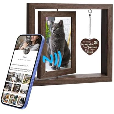 Imagem de Effasaflink Porta-retrato memorial para animais de estimação com NFC – moldura de madeira 22 x 20 cm para 2 fotos – página de tributo personalizável para o seu amado animal de estimação com upload e