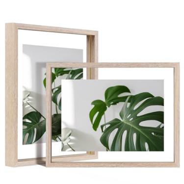 Imagem de Egofine Conjunto de 2 molduras flutuantes de 22 x 30,5 cm, moldura dupla de plexiglass, feita de madeira maciça, foto de qualquer tamanho de até 23 x 30 cm, suporte de parede ou mesa, rosa rosa