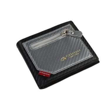 Imagem de Carteira masculina portátil, carteira texturizada com bolso frontal com design de bloqueio de cor, carteira de poliuretano de grande capacidade com 2 bolsos com zíper e 2 compartimentos para dinheiro