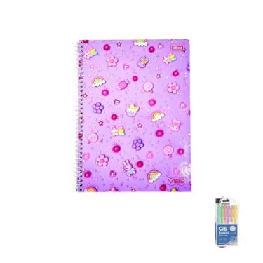 Imagem de Kit Caderno Universitário Vibe Feminino 10M 160F Tilibra Caneta Esferográfica Spiro Glow 0.7mm Marca Texto Lumini Pastel 06 Cores
