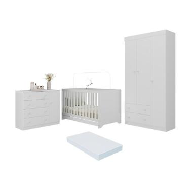 Imagem de Quarto De Bebê Completo Berço Americano 3 Em 1 Colchão Encanto Multimóveis MP4605 Branco
