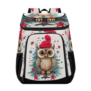 Imagem de Wassud Mochila térmica de coruja fofa com chapéu de Natal, 36 latas à prova de vazamento, impermeável, bolsa térmica, acessórios de praia, viagem, acampamento, pesca, para mulheres e homens