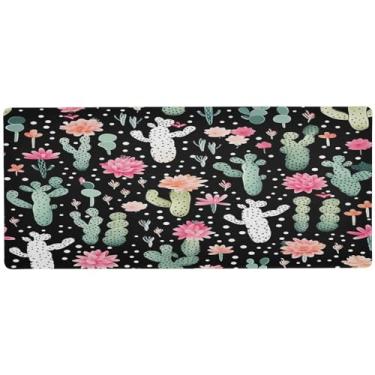 Imagem de Wassud Mouse pad de cacto floral para jogos com base de borracha antiderrapante, mouse pad longo para teclado de computador com borda costurada, almofada grande à prova d'água para escritório, casa