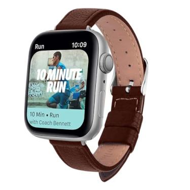 Imagem de XLCZMYL Pulseira de relógio fina de couro para série 7 SE 6 5 4 3 2 1 de 40 mm, 44 mm, 38 mm, 42 mm, couro feminino, marrom escuro, 42 mm