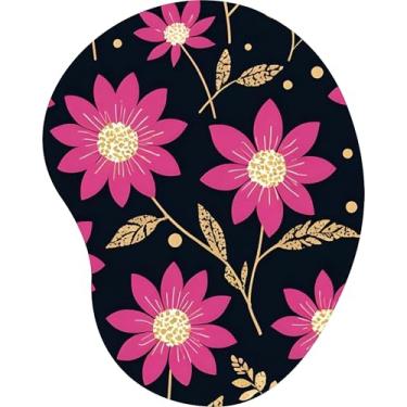 Imagem de Mouse Pad Ergonômico Gota Arte Margaridas Pink Dourado Preto