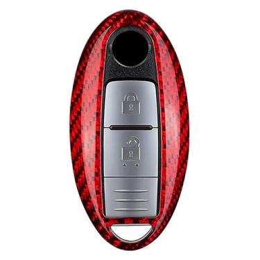 Imagem de M.JVisun Capa de chave de fibra de carbono genuína para Infiniti EX35 FX50 G35 G37 JX35 M35 M45 M56 Q30 Q50 Q70L QX56 QX60 QX80 Smart Car Remote Key, Capa de chave de carro para homens e mulheres, vermelha