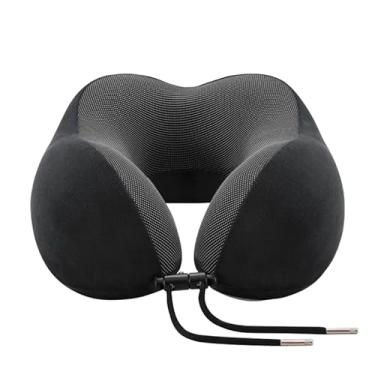 Imagem de Kimono Outlet Travesseiro de pescoço de viagem para avião, travesseiro de espuma viscoelástica em forma de U, portátil e confortável para dormir com encosto de cabeça, preto