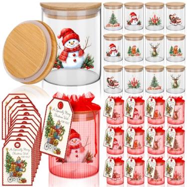 Imagem de Yungyan Conjunto de 12 potes de armazenamento de vidro de Natal com tampa hermética de 500 ml, potes de doces de gengibre e boneco de neve, conjuntos de potes de biscoito de Natal com cartões e sacos
