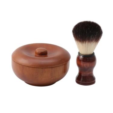 Imagem de PartyKindom Conjunto de pincéis de barba tigela de barbear, ferramenta de cuidados faciais para homens, inclui saboneteira e escova de cabelo sintético para barbear molhado e cuidados com a barba