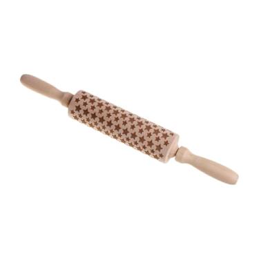 Imagem de AFXGUSD Rolo de Madeira com para Confeitaria - Acessório Criativo de Cozinha - Rolo de Massa com Gravado para Pastelaria - Ferramenta DIY, Style a