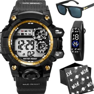 Imagem de Relogio prova dagua digital + caixa + oculos sol protecao uv criança o