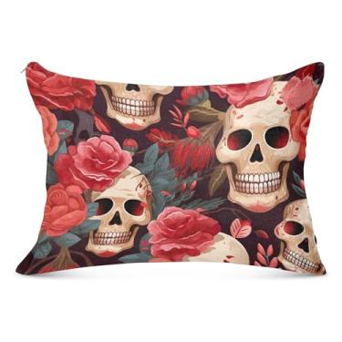 Imagem de Capa de travesseiro vintage caveira vermelha grande felpuda com zíper longo tamanho queen king fronha macia para cama, tamanho do corpo, 53 cm x 137 cm