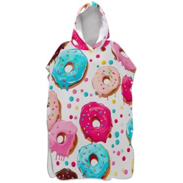 Imagem de Joisal Roupão absorvente para troca de poncho de surfe para praia Adul toalha de natação donuts fofos ponchos femininos brancos com capuz