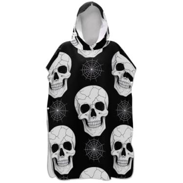 Imagem de Joisal Roupão para adultos poncho de surfe praia moletom toalha floral reutilizável adulto ponchos para mulheres crânios brancos preto