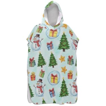 Imagem de Joisal Roupão de mudança de árvore de Natal boneco de neve para adultos poncho de surfe toalha de banho com capuz plus size ponchos femininos com capuz