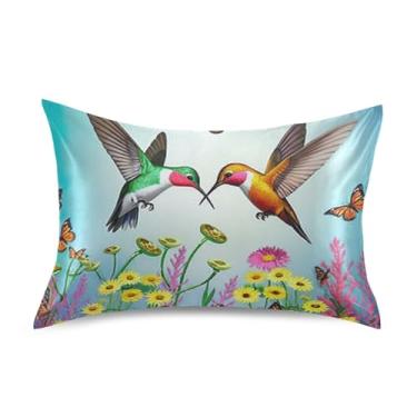 Imagem de Fronhas refrescantes florais personalizadas padrão Queen King fronhas presentes de cetim decoração de cama tamanho queen 76.2 cm x 50.8 cm colorido pássaro borboleta floral