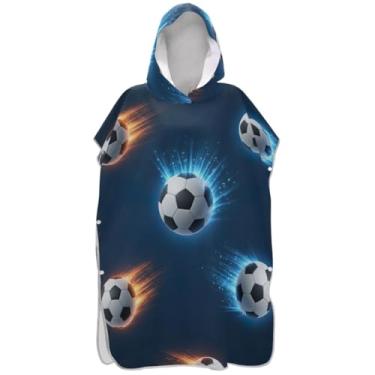 Imagem de Joisal Poncho de surfe de secagem rápida para trocador de roupas de banho de praia com capuz bola de futebol azul ponchos adultos para mulheres