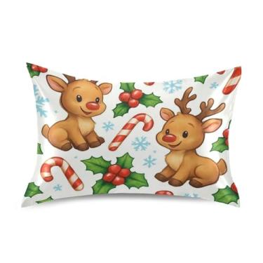 Imagem de Fronhas para cabelo bonito desenho animado rena neve cetim refrescante king queen fronha padrão personalizada cama macia fronha tamanho queen 76.2 cm x 50.8 cm