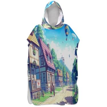 Imagem de Joisal Poncho de surfe vermelho de rua com desenho vintage para adultos trocador de roupas de banho com capuz toalhas de praia reutilizáveis para homens