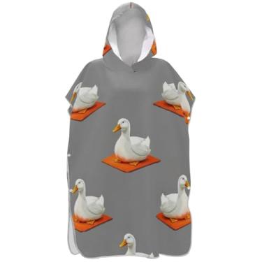 Imagem de Joisal Poncho de surfe para trocador adulto toalha de banho com capuz absorvente masculino poncho com capuz patos laranja cinza